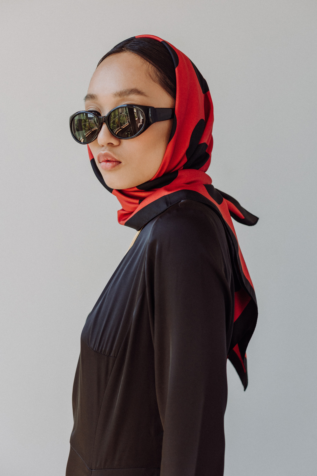 Stylish Woman in Scarf and Sunglasses